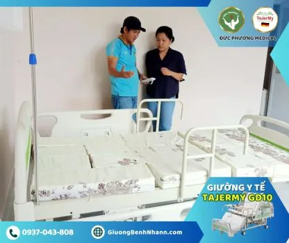 Giường Bệnh Nhân GD10, Khung Đẩy Đa Năng, Nệm Hơi Chống Loét cho Chị Trang ở Xã Phong Phú, Huyện Bình Chánh, TP.HCM