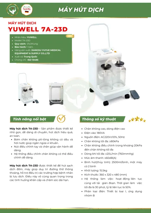 Máy Hút Dịch 2 Bình Yuwell Model 7A-23D